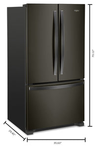 Whirlpool 36" 20 Cu. Ft. French-Door Refrigerator - Black Stainless - WRF540CWHV | Réfrigérateur Whirlpool de 20 pi³ et de 36 po à portes françaises - acier inoxydable noir - WRF540CW…