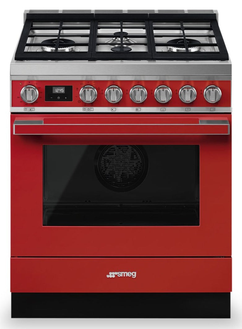 Smeg Portofino 3.6 Cu. Ft. Dual Fuel Range - CPF30UGMR|Cuisinière hybride Smeg Portofino de 3,6 pi3 - CPF30UGMR