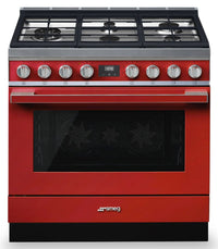 Smeg Portofino 4.5 Cu. Ft. Dual Fuel Range - CPF36UGMR|Cuisinière hybride Smeg Portofino de 4,5 pi3 - CPF36UGMR