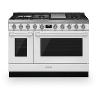 Smeg Portofino 6 Cu. Ft. Double Oven Dual Fuel Range - CPF48UGMWH|Cuisinière hybride à double four Smeg Portofino de 6 pi3 - CPF48UGMWH