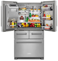 KitchenAid 25.8 Cu. Ft. Multi-Door Refrigerator with Platinum Design - Stainless Steel - Refrigerator with Exterior Water/Ice Dispenser, Ice Maker in Stainless Steel