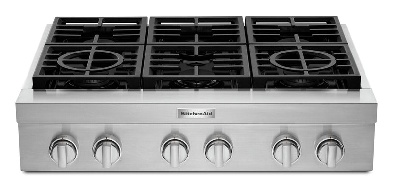 KitchenAid 36'' 6-Burner Commercial-Style Gas Range Top - KCGC506JSS - Range Top in Stainless Steel 