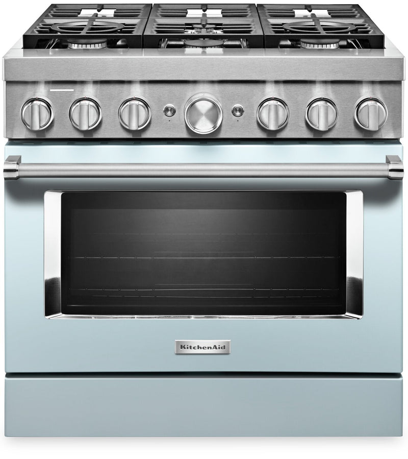 KitchenAid 36'' Smart Commercial-Style Dual Fuel Range - KFDC506JMB - Dual Fuel Range in Misty Blue