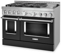 KitchenAid 48'' Smart Commercial-Style Dual Fuel Range with Griddle - KFDC558JBK - Dual Fuel Range in Imperial Black 