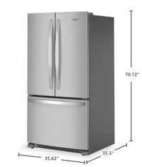 Whirlpool 36" 25.2 Cu. Ft. French-Door Refrigerator - Stainless Steel - WRFF3036RZ | Réfrigérateur Whirlpool de 36 po et de 25,2 pi3 à portes françaises - acier inoxydable - WRFF3036RZ | WRFF30RZ