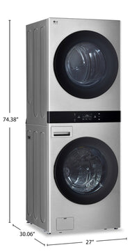 LG Studio 5.8 Washer/7.4 Dryer Cu. Ft. Front-Load High-Efficiency Steam Washtower™ - Nobel Steel - S… | Tour de lavage WashTowerMC à la vapeur haute efficacité LG Studio à chargement frontal avec laveuse …