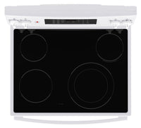 GE 5 Cu. Ft. Electric Range with No-Preheat Air Fry and 4 Burners - White - JCB830DVWW | Cuisinière électrique GE de 5 pi³ avec friture à air sans préchauffage et 4 brûleurs - blanche - JCB830DVWW | JCB830VW