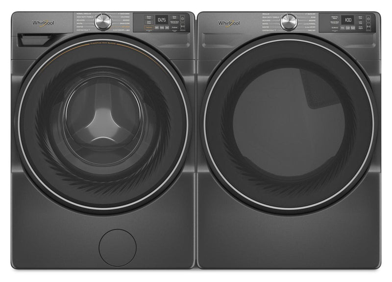 Whirlpool 5.2 Cu. Ft. Smart Front-Load Washer and 7.4 Cu. Ft. Electric Dryer - Volcano Black | Laveuse intelligente à chargement frontal de 5,2 pi³, sécheuse électrique de 7,4 pi³ de Whirlpool - noir volcan | WHFL57RU