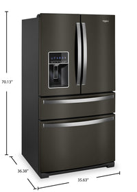 Whirlpool 36" 26 Cu. Ft. French-Door Refrigerator - Black Stainless Finish - WRMF7736PV | Réfrigérateur Whirlpool de 26 pi³ et de 36 po à portes françaises - fini en acier inoxydable noir - …