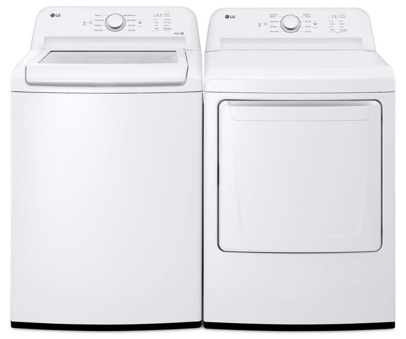 LG 4.8 Cu. Ft. Top-Load Washer with 4-Way Agitator and 7.3 Cu. Ft. Electric Dryer | Laveuse à chargement par le haut de 4,8 pi³ avec agitateur à 4 directions et sécheuse électrique de 7,3 pi³ de LG | LGTL6105