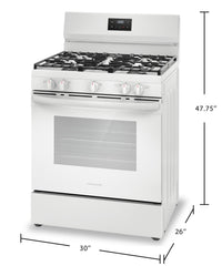 Frigidaire 5.1 Cu. Ft. Gas Range With Quick Boil and Five Burner Cooktop - White - FCRG3052BW | Cuisinière à gaz Frigidaire de 5,1 pi³ avec ébullition rapide et surface de cuisson à 5 brûleurs - b…