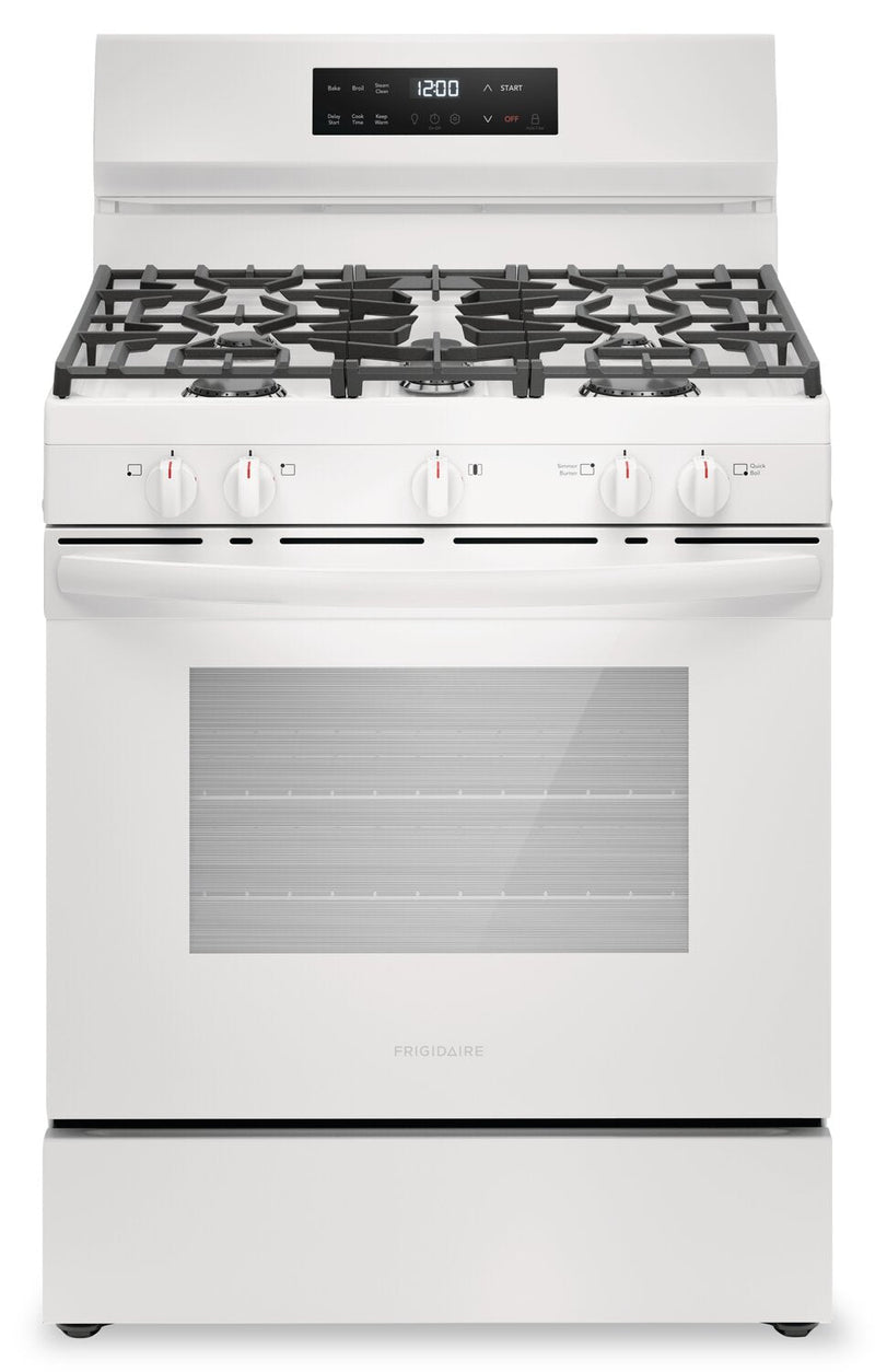 Frigidaire 5.1 Cu. Ft. Gas Range With Quick Preheat and Five Burner Cooktop - White - FCRG3062AW | Cuisinière à gaz Frigidaire de 5,1 pi³ avec préchauffage rapide et surface de cuisson à 5 brûleurs -…