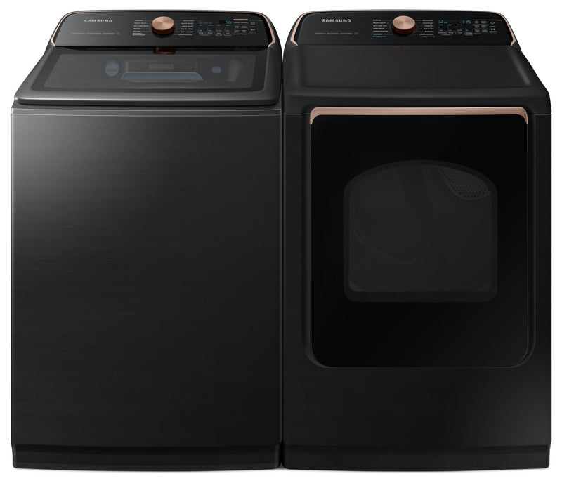 Samsung 6.2 Cu. Ft. Smart Auto Dispense Top-Load Washer and 7.4 Cu. Ft. Electric Dryer  | Laveuse intelligente 6,2 pi³ chargement par le haut avec système de distribution automatique et sécheuse électrique 7,4 pi³ Samsung  | SATL755V