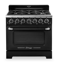 Classic Retro by Unique 36" 5.2 Cu. Ft. 6-Burner Gas Range with Convection - Midnight Black - UGP-36CR B | Cuisinière à gaz Classic Rétro par Unique de 36 po et de 5,2 pi3 à 6 brûleurs avec convection - noir minuit - UGP-36CR B | UGP36CRB