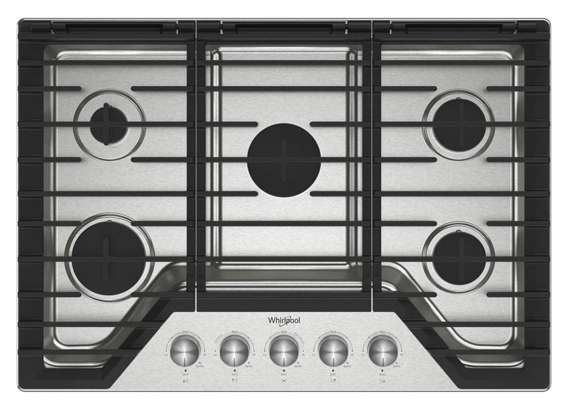 Whirlpool 30" Gas Cooktop with Fifth Burner and EZ-2-Lift™ Hinged Cast-Iron Grates - WCGK7030PS | Surface de cuisson à gaz Whirlpool de 30 po avec 5e brûleur et grilles en fonte à charnières EZ-2-LiftMC - WCGK7030PS | WCGK730S