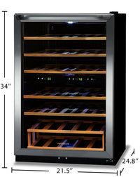 Frigidaire 21.5" 4.4 Cu. Ft. 45 Bottle Two-Zone Wine Cooler Refrigerator - Stainless Steel - FRWW454… | Réfrigérateur Frigidaire de 4,4 pi³ et de 21,5 po avec refroidisseur à vin à 2 zones à 45 bouteilles…