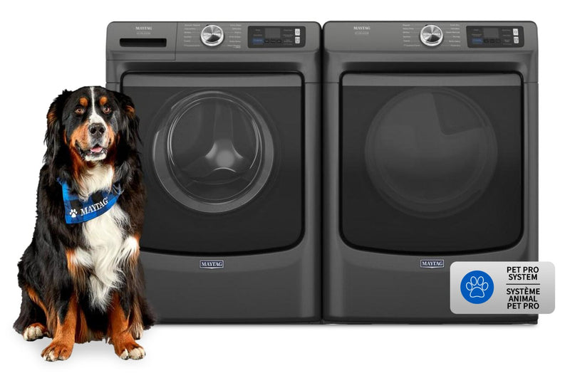 Maytag 5.8 Cu. Ft. Pet Pro Smart Front-Load Washer and 7.4 Cu. Ft. Electric Dryer - Volcano Black | Laveuse intelligente à chargement frontal Pet Pro de 5,8 pi3 et sécheuse électrique de 7,4 pi3 de Maytag – noir volcan | MAFL702B