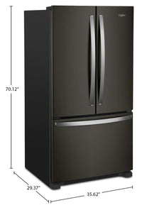 Whirlpool 36" 20 Cu. Ft. Counter-Depth French-Door Refrigerator - Black Stainless Steel - WRFC2036RV | Réfrigérateur Whirlpool de 20 pi3 et de 36 po de profondeur comptoir à portes françaises - acier inoxydable noir - WRFC2036RV | WRFC20RV