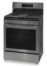 Frigidaire Gallery 5.1 Cu. Ft. Gas Range With Total Convection and Air Fry - Smudge-Proof® Black Sta… | Cuisinière à gaz Frigidaire Gallery de 5,1 pi³ avec convection totale et friture à air - acier inoxy…