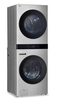 LG Studio 5.8 Washer/7.4 Dryer Cu. Ft. Front-Load High-Efficiency Steam Washtower™ - Nobel Steel - S… | Tour de lavage WashTowerMC à la vapeur haute efficacité LG Studio à chargement frontal avec laveuse …