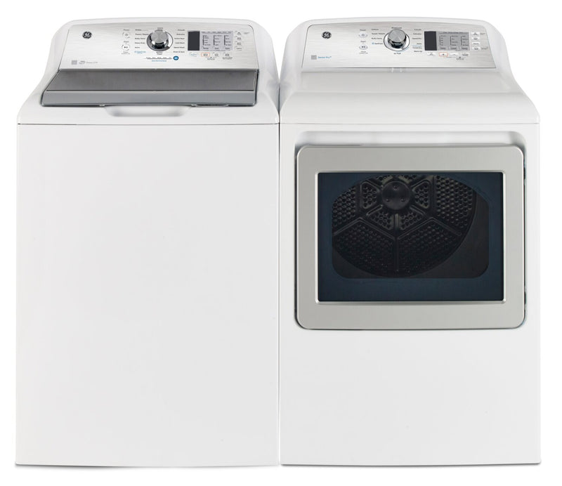 GE 5.2 Cu. Ft. Top-Load Washer and 7.4 Cu. Ft. Gas Dryer with SaniFresh - White 