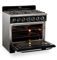 Classic Retro by Unique 36" 5.2 Cu. Ft. 6-Burner Gas Range with Convection - Midnight Black - UGP-36CR B | Cuisinière à gaz Classic Rétro par Unique de 36 po et de 5,2 pi3 à 6 brûleurs avec convection - noir minuit - UGP-36CR B | UGP36CRB