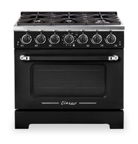 Classic Retro by Unique 36" 5.2 Cu. Ft. 6-Burner Gas Range with Convection - Midnight Black - UGP-36CR B | Cuisinière à gaz Classic Rétro par Unique de 36 po et de 5,2 pi3 à 6 brûleurs avec convection - noir minuit - UGP-36CR B | UGP36CRB