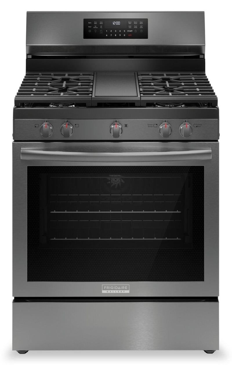 Frigidaire Gallery 5.1 Cu. Ft. Gas Range With Total Convection and Air Fry - Smudge-Proof® Black Sta… | Cuisinière à gaz Frigidaire Gallery de 5,1 pi³ avec convection totale et friture à air - acier inoxy…