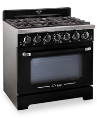 Classic Retro by Unique 36" 5.2 Cu. Ft. 6-Burner Gas Range with Convection - Midnight Black - UGP-36CR B | Cuisinière à gaz Classic Rétro par Unique de 36 po et de 5,2 pi3 à 6 brûleurs avec convection - noir minuit - UGP-36CR B | UGP36CRB