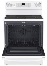 GE 5 Cu. Ft. Electric Range with No-Preheat Air Fry and 4 Burners - White - JCB830DVWW | Cuisinière électrique GE de 5 pi³ avec friture à air sans préchauffage et 4 brûleurs - blanche - JCB830DVWW | JCB830VW